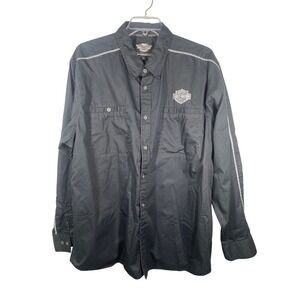 Harley Davidson Mens 3XL Black Reflective Long Sleeve Button Up Shirt Bar Shield